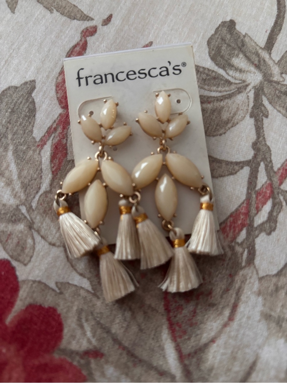 Francesca's Collections Cream Tassel Chandelier Earrings
